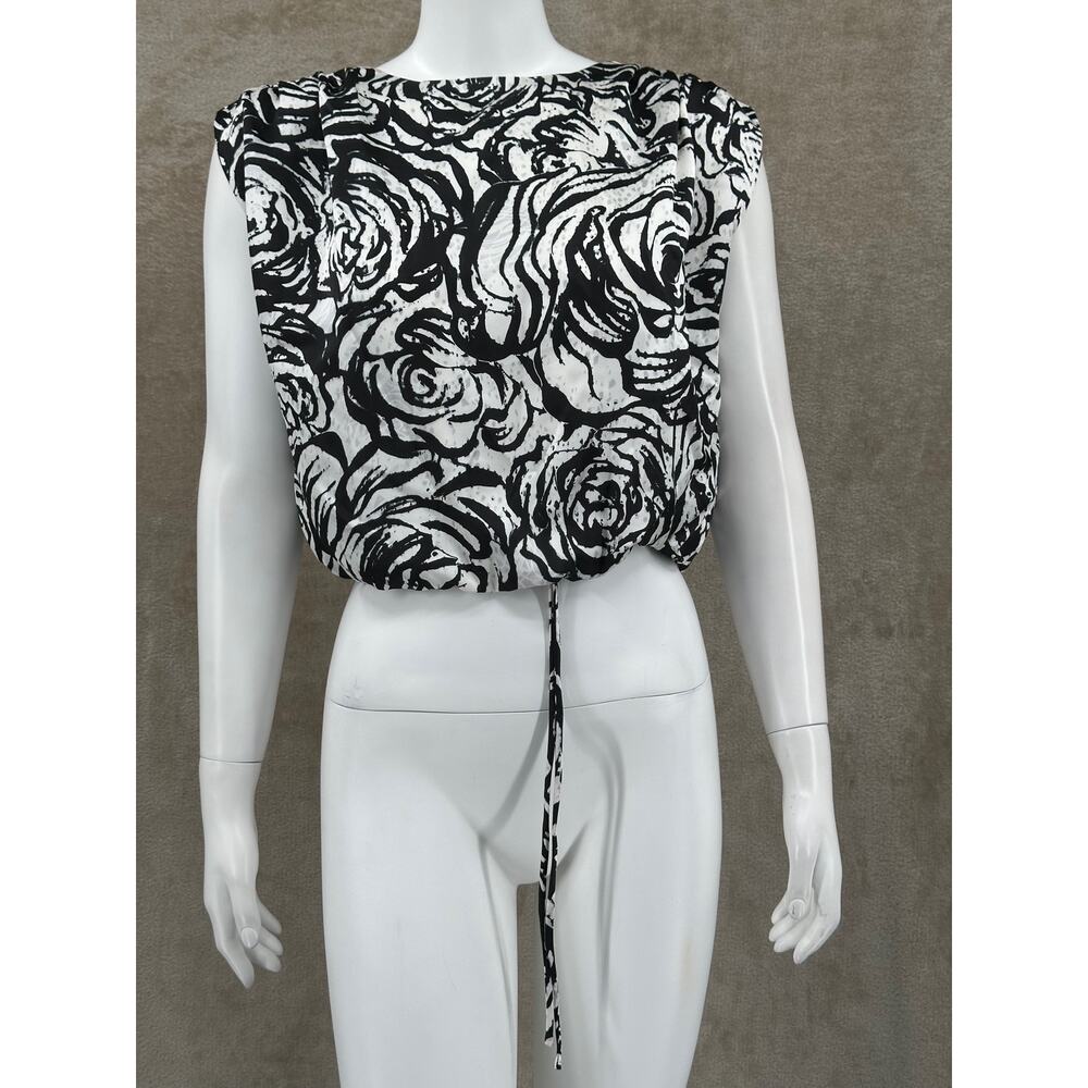 Bar III Top Womens 2XS Crop Floral Rose Sleeveless Satin Abstract Boho Artsy